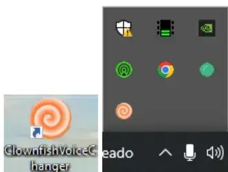 Finding the Clownfish Voice Changer icon among other icons in the Windows system tray