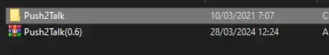 Windows Explorer showing extracted files from the Push2Talk plugin zip archive