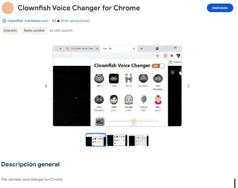 Clownfish Voice Changer extension listing page on the Google Chrome Web Store